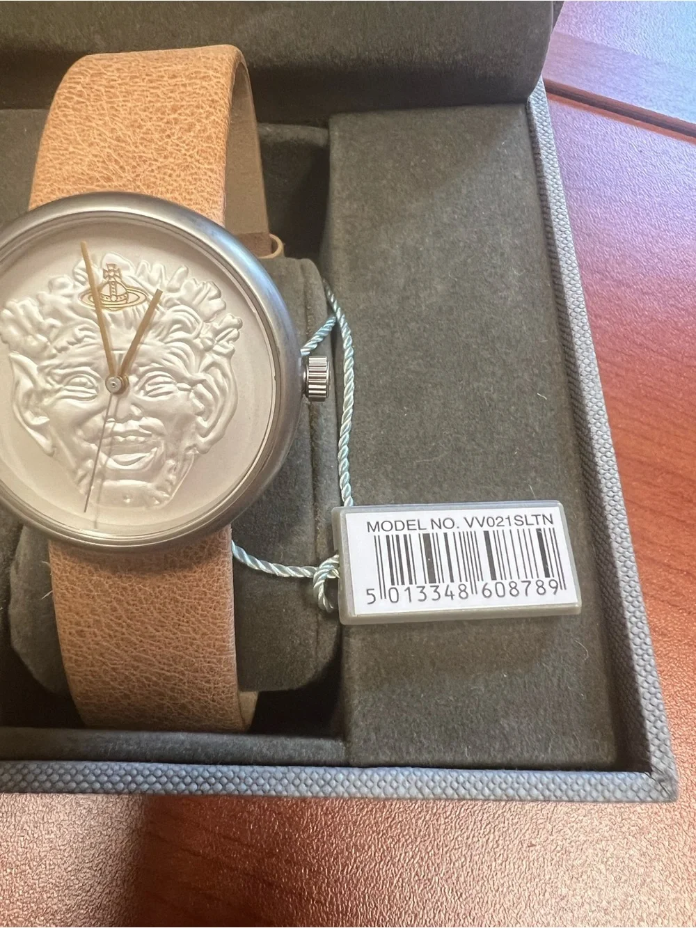 Vivienne Westwood Neptune Tan Leather Strap Watch with Silver Dial and Gold Hand